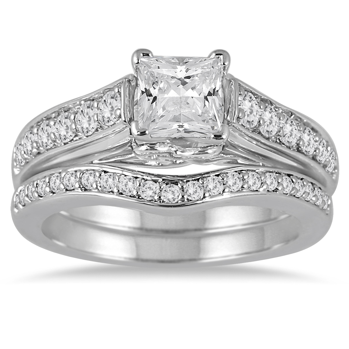 Image of 1 1/2 Carat TW Princess Diamond Bridal Set in 14K White Gold