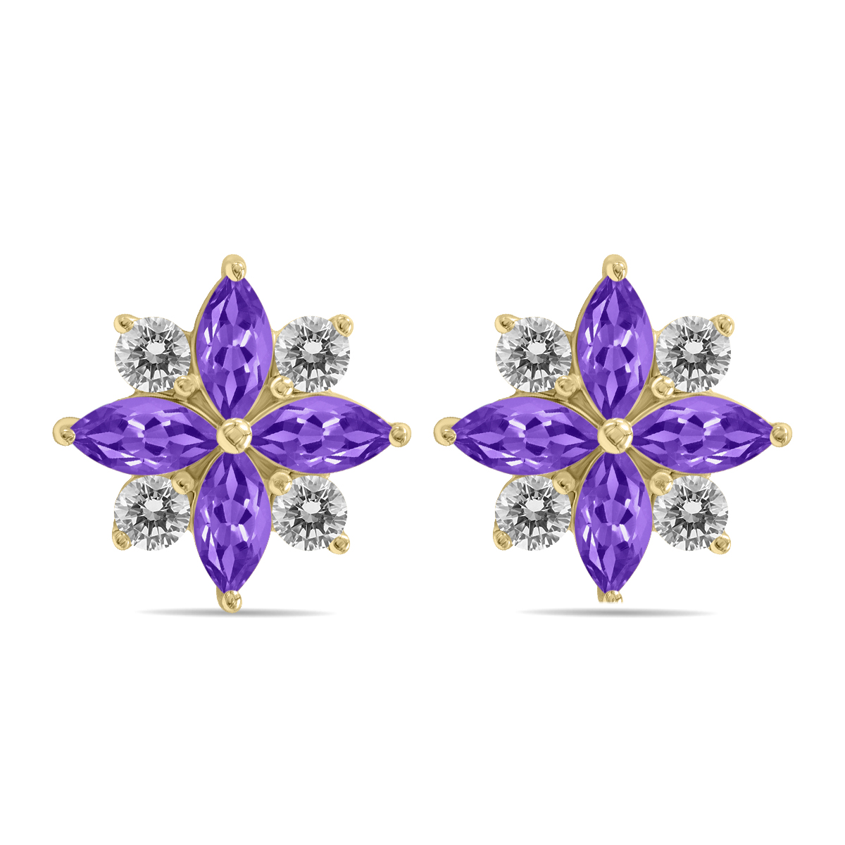 Image of 1 Carat TW Amethyst and Diamond Flower Earrings in 10K Yellow Gold