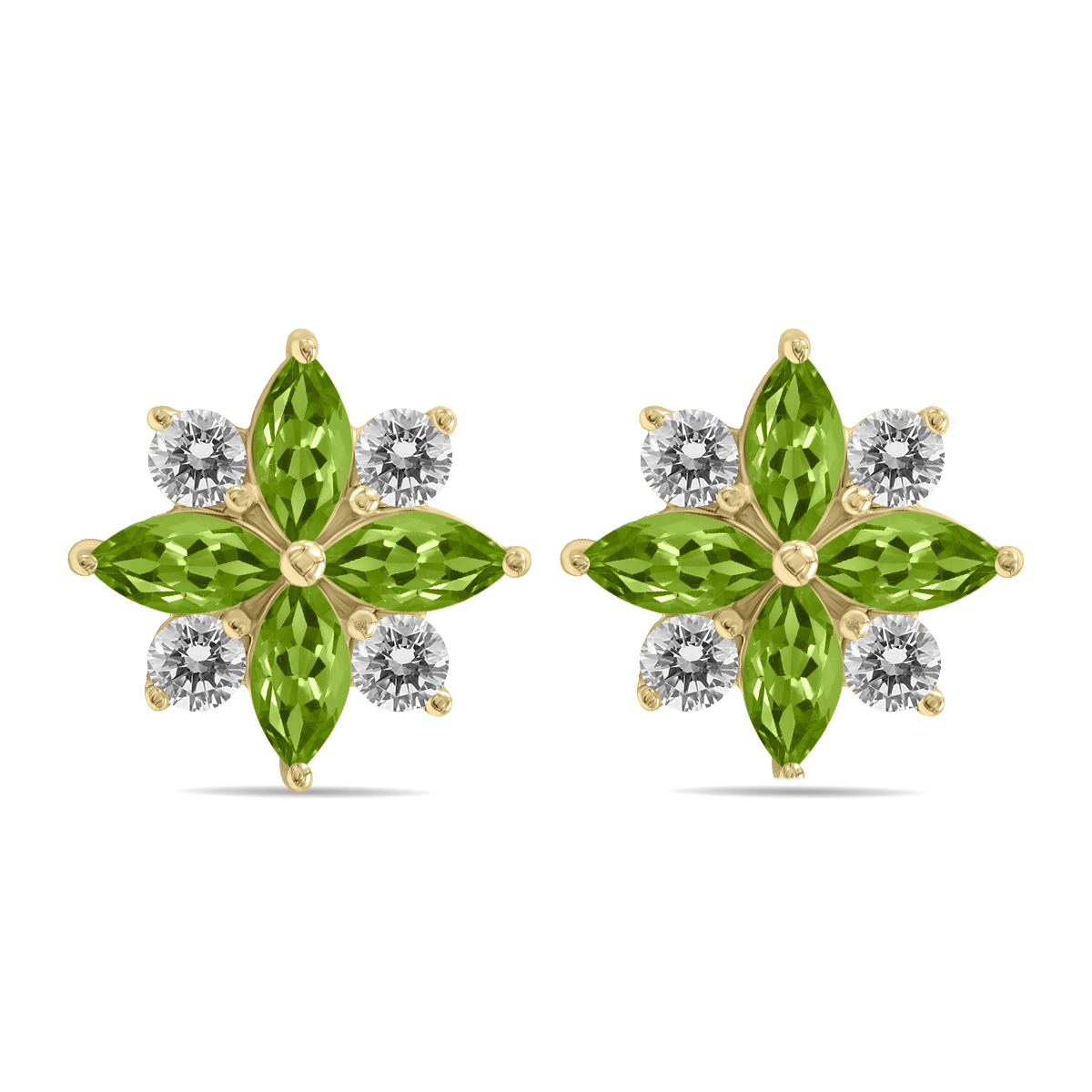 Image of 1 Carat TW Peridot and Diamond Flower Earrings in 10K Yellow Gold