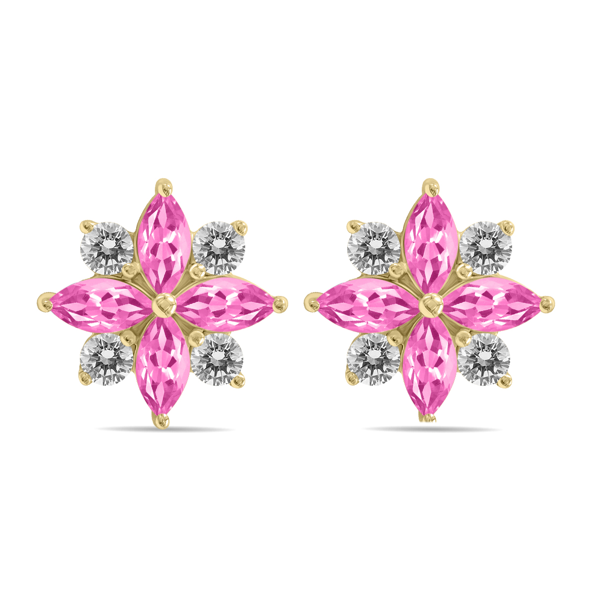 Image of 1 Carat TW Pink Topaz and Diamond Flower Earrings in 10K Yellow Gold