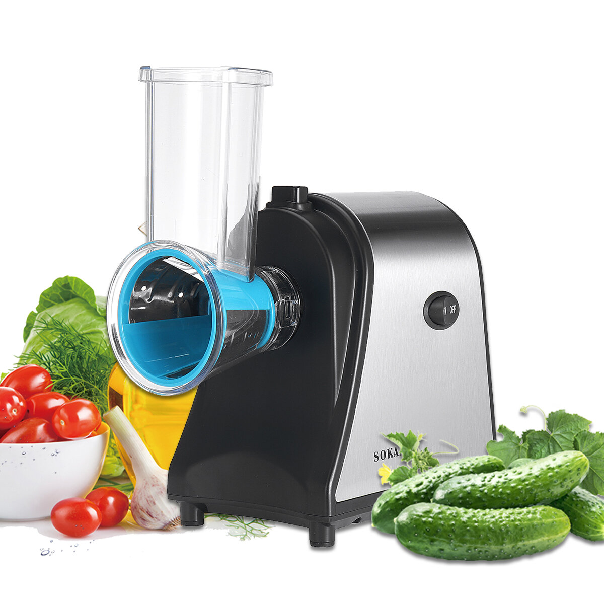 Image of 1000W 6 in 1 Electric Salad Maker Fruit Slicer Cutter Vegetable Grater Cheese Chopper 5 Different Cone Blades