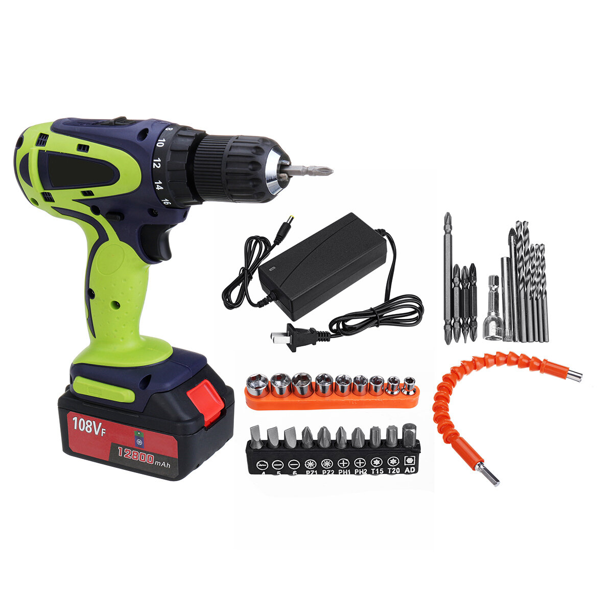 Image of 108VF 12800mAh Dual Speed Cordless Drill Multifunctional High Power Household Electric Drills W/ Accessories
