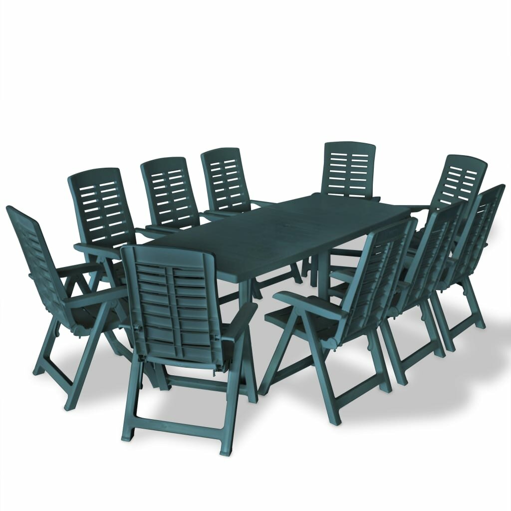Image of 11 Piece Outdoor Dining Set Plastic Green