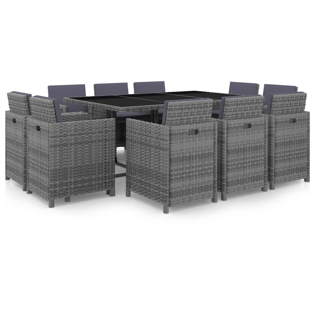 Image of 11 Piece Outdoor Dining Set with Cushions Poly Rattan Gray