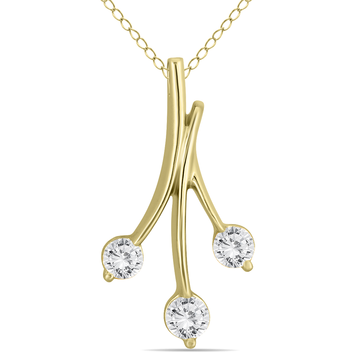 Image of 1/2 CTW Natural Diamond Three Stone Leaf Pendant in 10k Yellow Gold