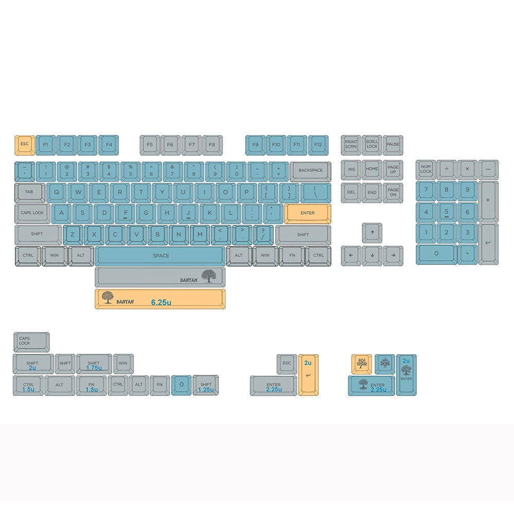 Image of 126 Keys Banyan Tree Keycap Set XDA Profile Sublimation Custom Keycaps for Mechanical Keyboards
