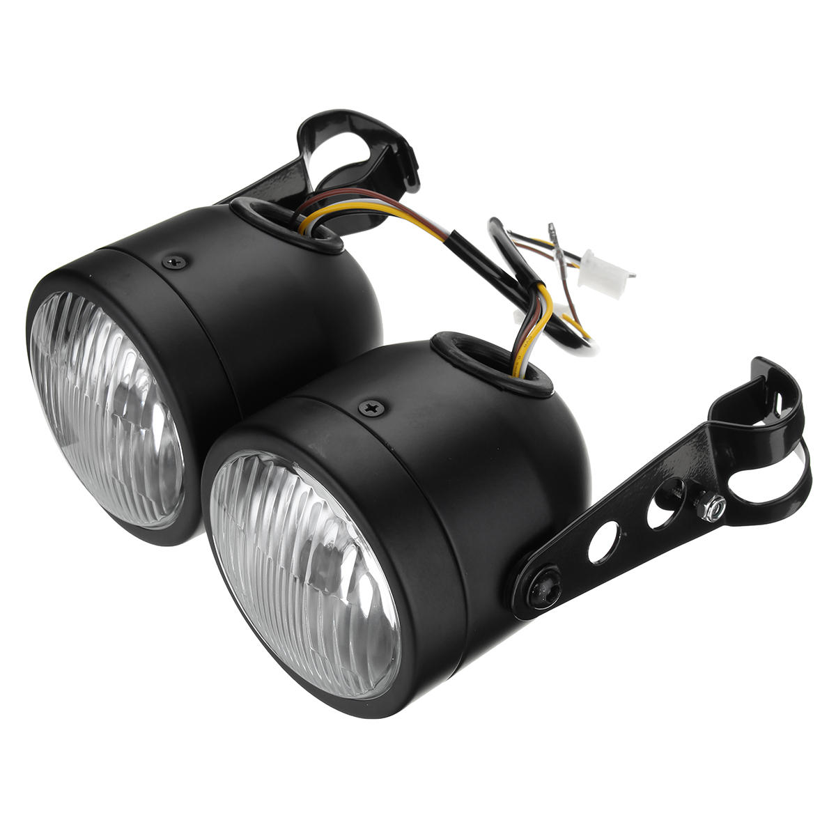 Image of 12V H4 35W Dual Twin Motorcycle Headlight Dominator Tracker Streetfighter Headlamp+Bracket