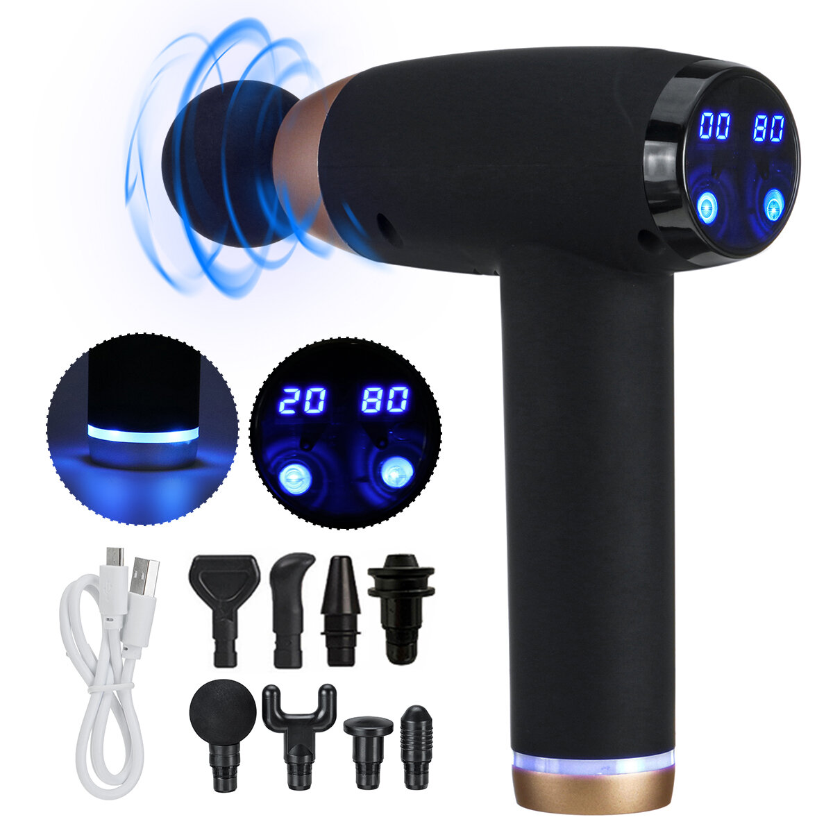 Image of 12V Matte Texture LCD Percussion Massager USB 7200r/min Muscle Relief Sport Recovery 20 Speed Electric Massager With 8 H