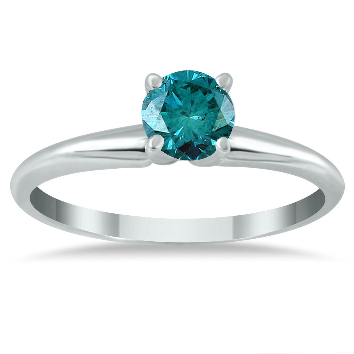 Image of 1/3 Carat TW Round Blue Diamond Solitaire Ring in 14k White Gold
