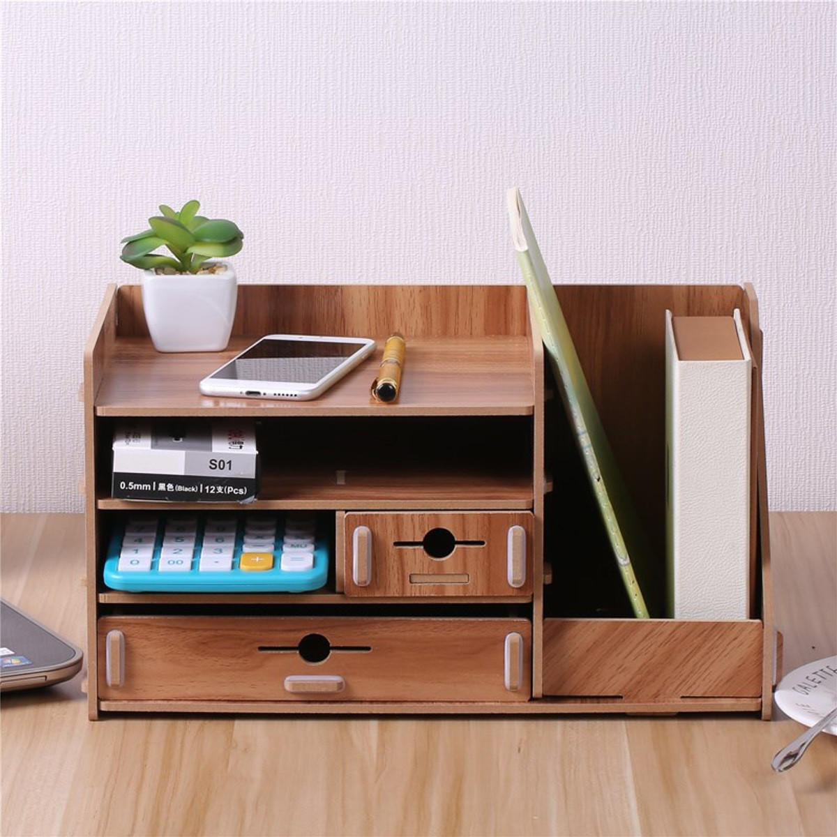 Image of 138x8x8" Wooden DIY Storage Box With Drawer Cosmetics Organizer Desktop Home Decorations