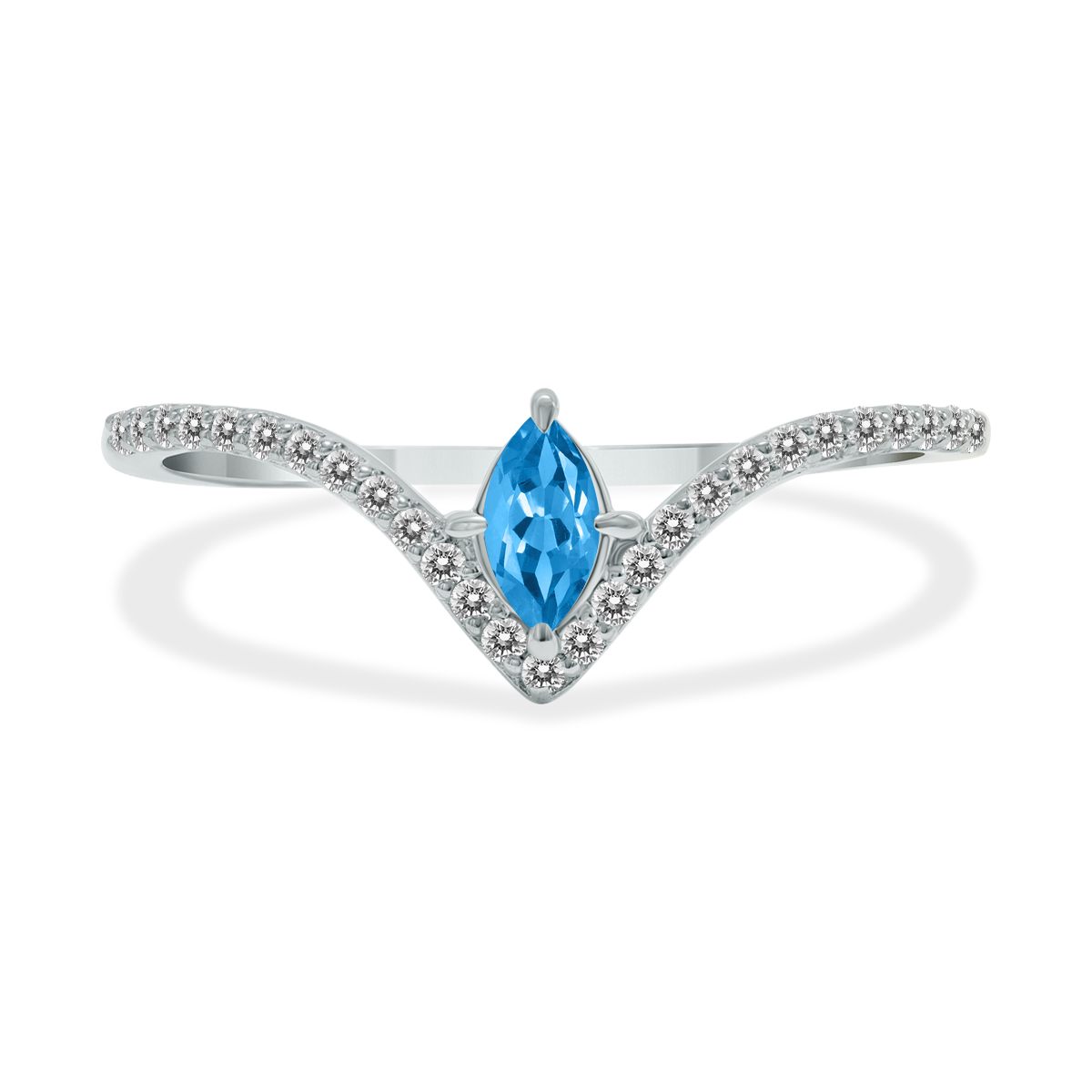 Image of 1/4 Carat TW Blue Topaz and Diamond V Shape Ring in 10K White Gold