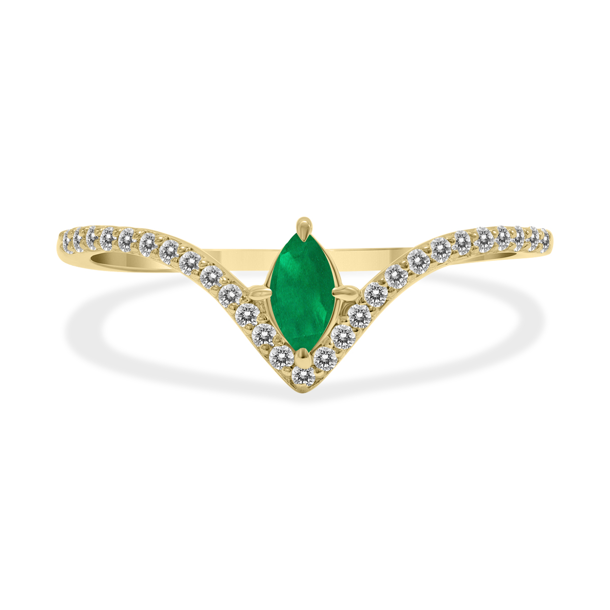 Image of 1/4 Carat TW Emerald and Diamond V Shape Ring in 10K Yellow Gold