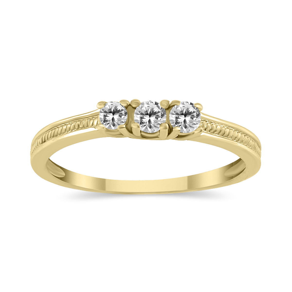Image of 1/4 Carat TW Natural Diamond Three Stone Ring in 10K Yellow Gold