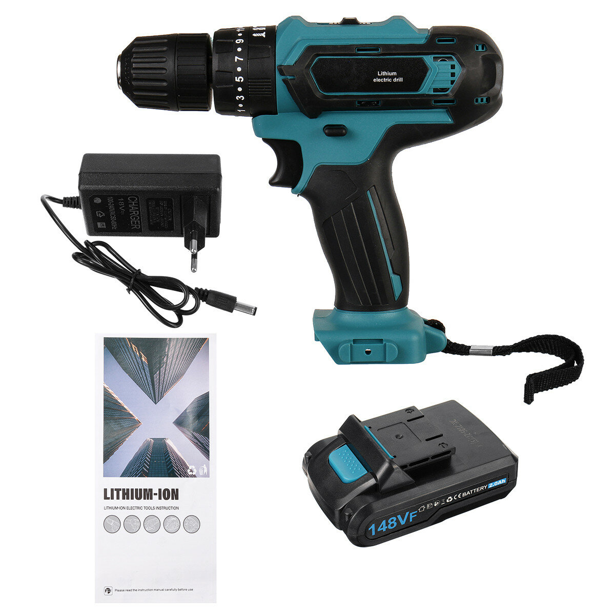 Image of 148VF 20Ah Cordless Electric Impact Drill Rechargeable Drill Screwdriver W/ 1 or 2 Li-ion Battery