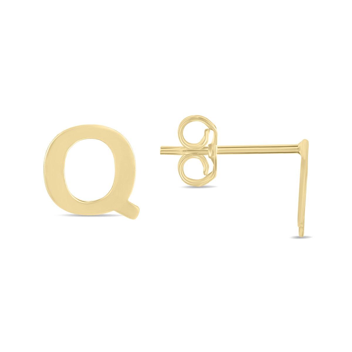 Image of 14K Solid Yellow Gold Initial Q Stud Earrings