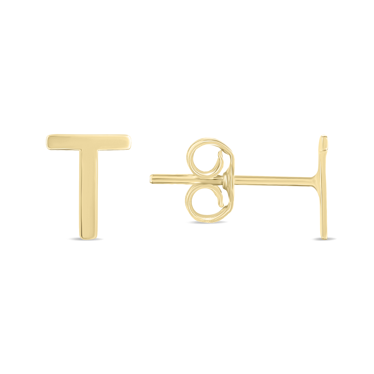 Image of 14K Solid Yellow Gold Initial T Stud Earrings