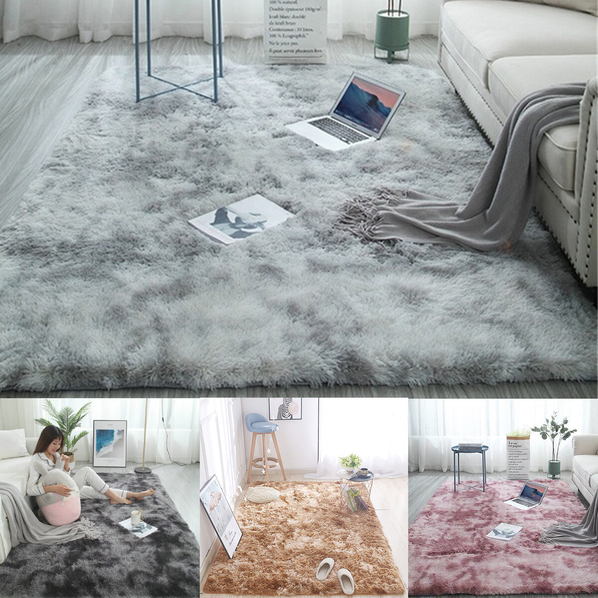 Image of 160x230CM Tie-dye Fluffy Rug Non-slip Dirtproof Anti-fouling Rectangular Carpet For Living Room Sturdy Bedroom