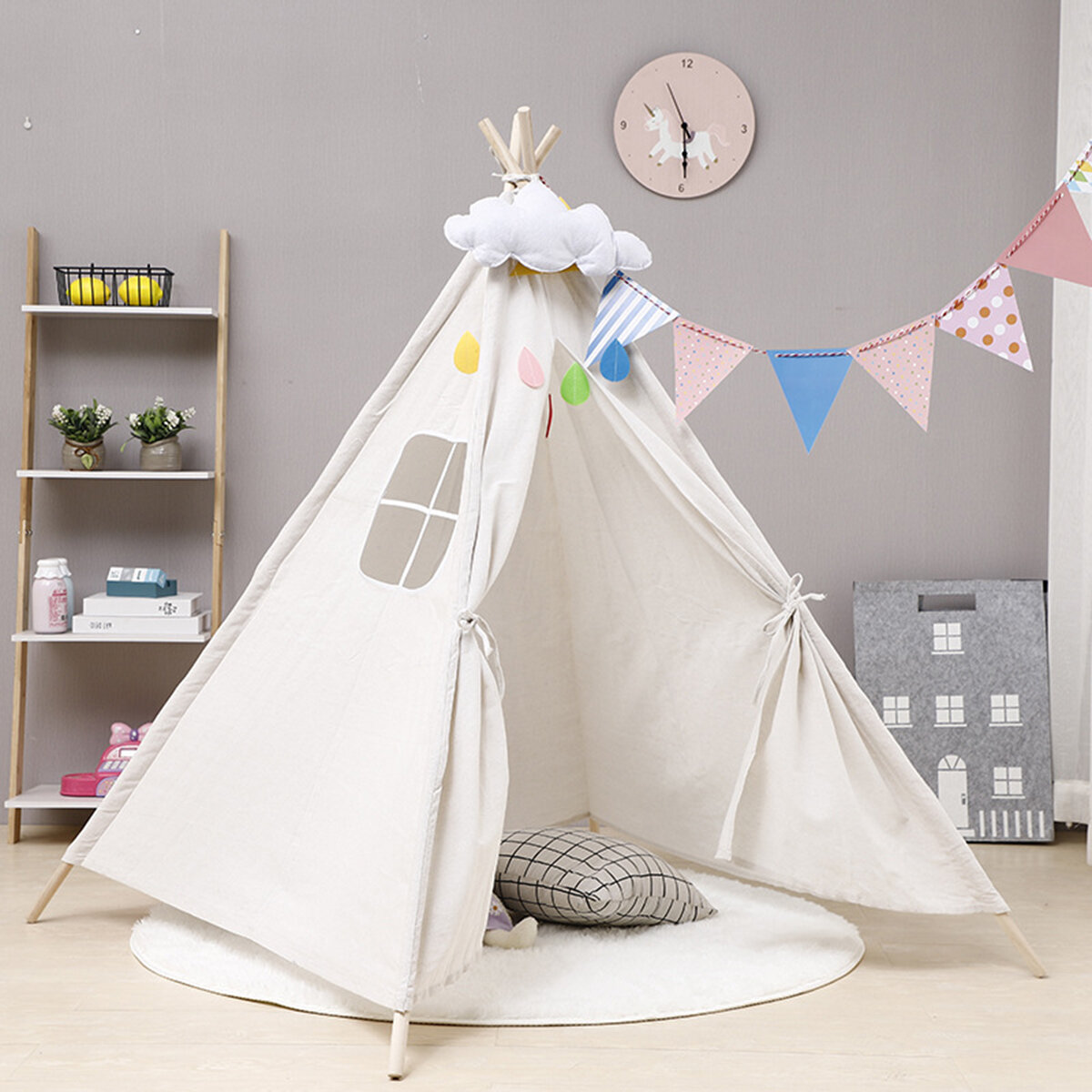 Image of 16M Large Teepee Tent Kids Cotton Canvas Pretend Play House Boy Girls Wigwam Gift