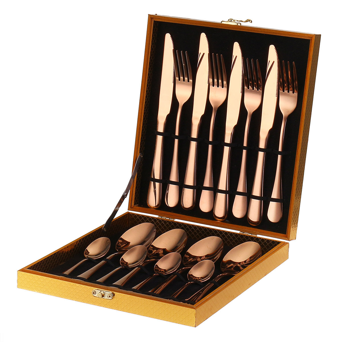 Image of 16PCS Cutlery Set Stainless Steel Rainbow Fork Spoon Kitchen Dinnerware Sets With Storage Box