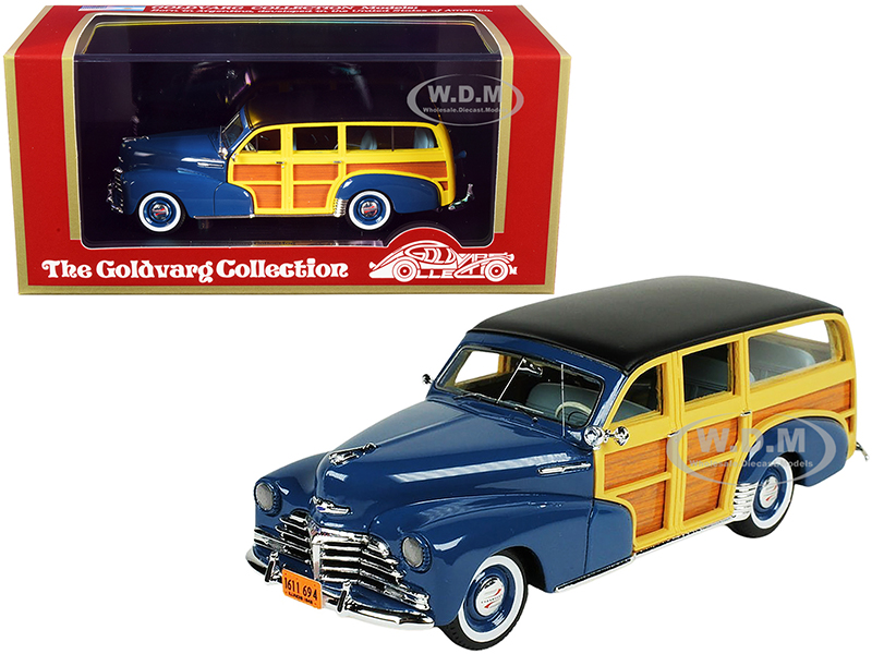 Image of 1948 Chevrolet Fleetmaster Woodie Station Wagon Como Blue with Black Top Limited Edition to 240 pieces Worldwide 1/43 Model Car by Goldvarg Collectio