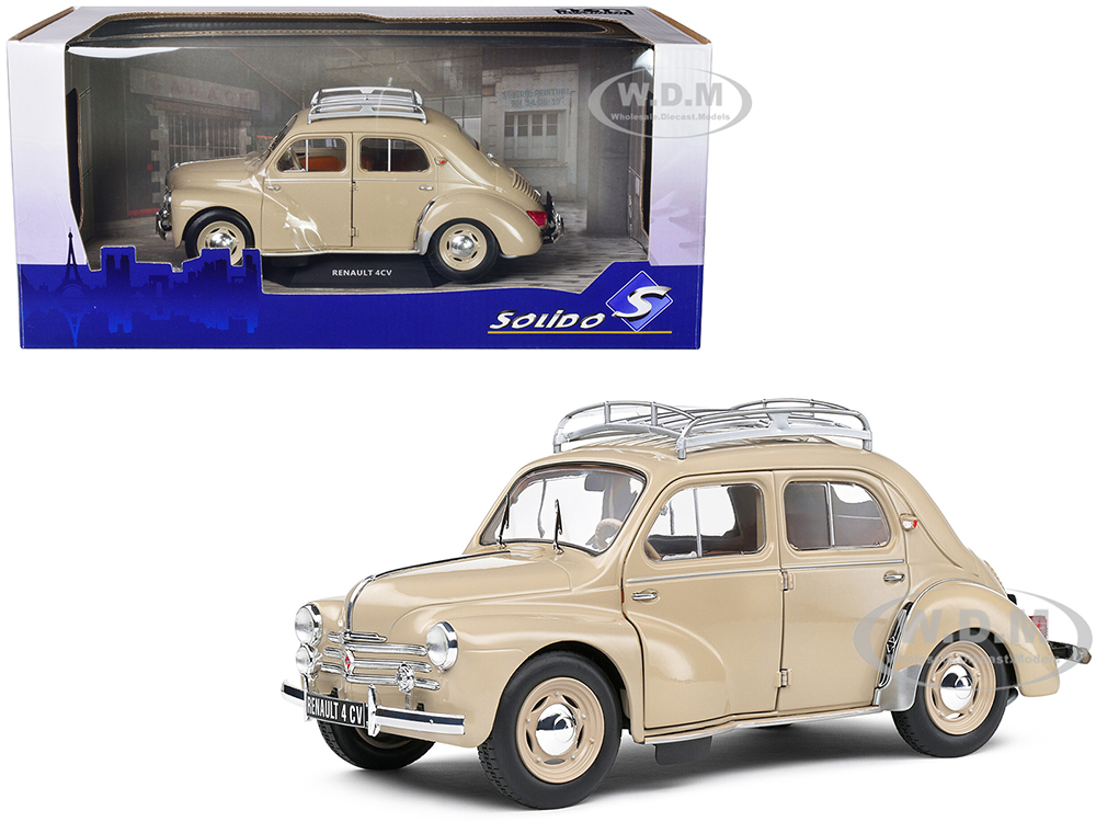 Image of 1956 Renault 4CV Beige Tourterelle with Roof Rack 1/18 Diecast Model Car by Solido