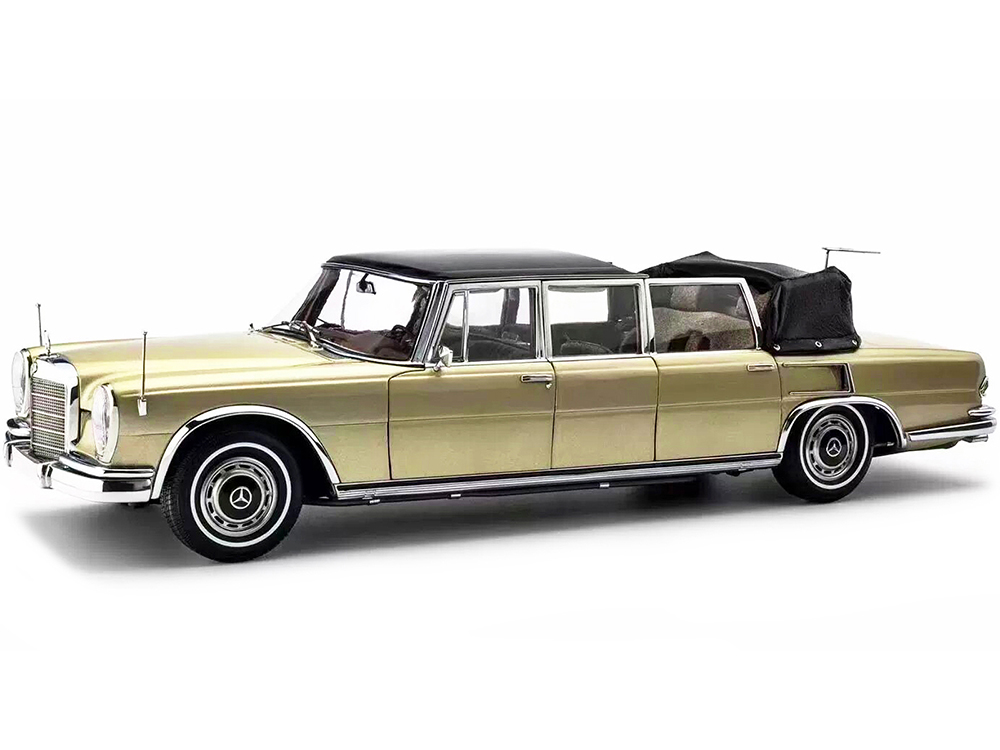 Image of 1965-1981 Mercedes Benz 600 Pullman (W100) Landaulet Limousine Convertible with Functional Softtop Gold Limited Edition to 800 pieces Worldwide 1/18