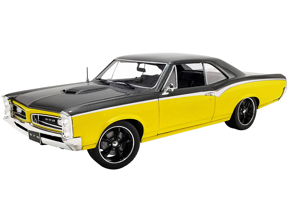 Image of 1966 Pontiac GTO "Restomod" Yellow and Dark Gray Metallic Limited Edition to 480 pieces Worldwide 1/18 Diecast Model Car by ACME