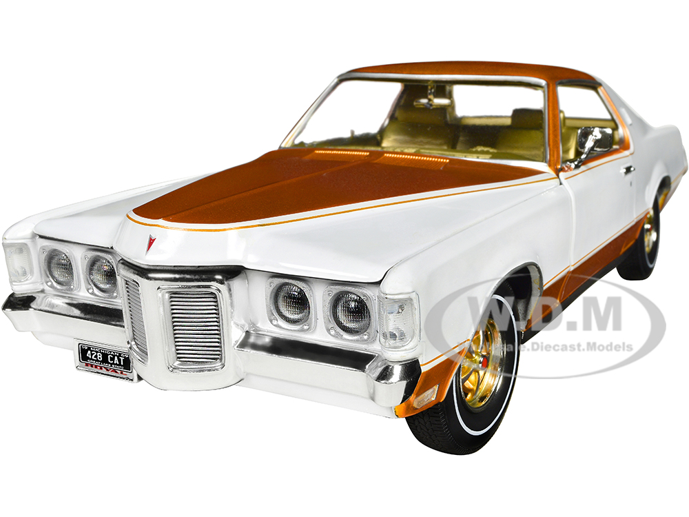 Image of 1969 Pontiac Royal Bobcat Grand Prix Model J Cameo White with Firefrost Gold Hood and Top with Gold Interior "American Muscle" Series 1/18 Diecast Mo