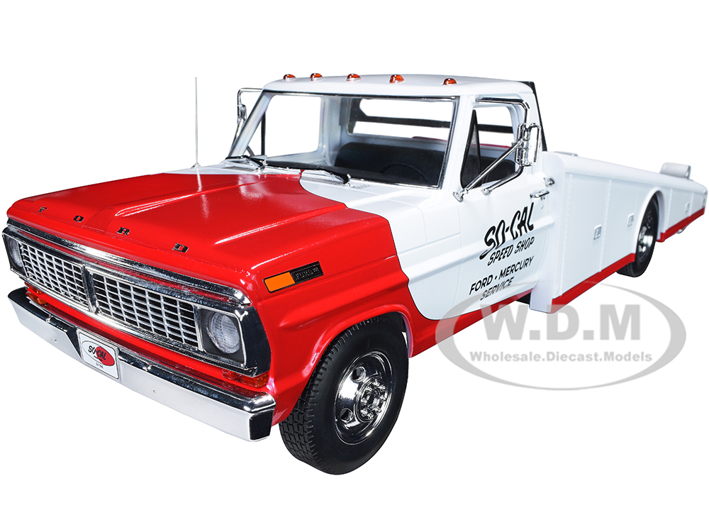 Image of 1970 Ford F-350 Ramp Truck Red and White "So-Cal Speed Shop" Limited Edition to 976 pieces Worldwide 1/18 Diecast Model Car by ACME