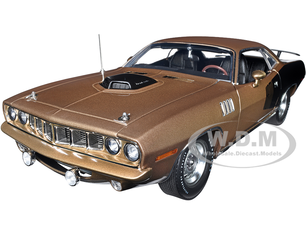 Image of 1971 Plymouth Hemi Barracuda "Super Track Pack" Gold Leaf Metallic and Matt Black Limited Edition to 912 pieces Worldwide 1/18 Diecast Model Car by A