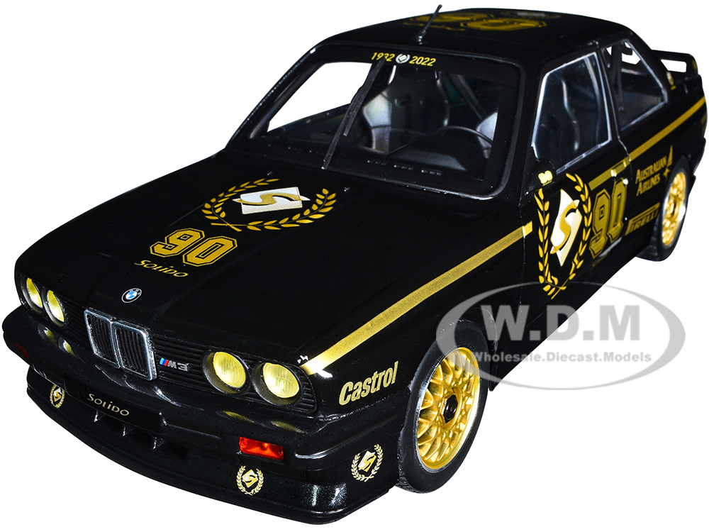 Image of 1990 BMW E30 M3 Black "Solido 90th Anniversary" Livery Limited Edition "Competition" Series 1/18 Diecast Model Car by Solido