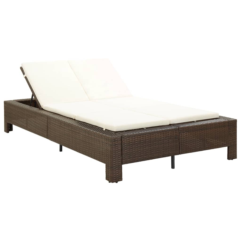 Image of 2-Person Sunbed with Cushion Brown Poly Rattan