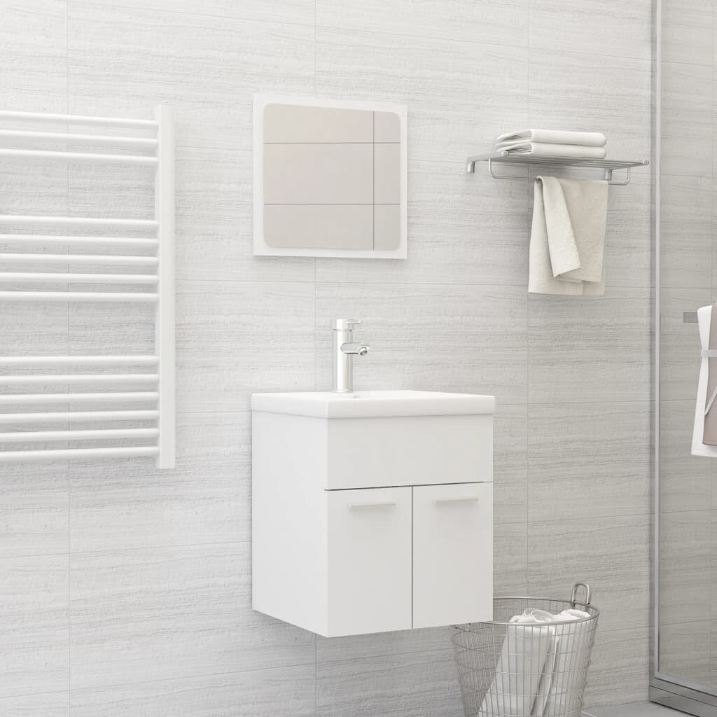 Image of 2 Piece Bathroom Furniture Set White Chipboard Storage Cabinet and Mirror
