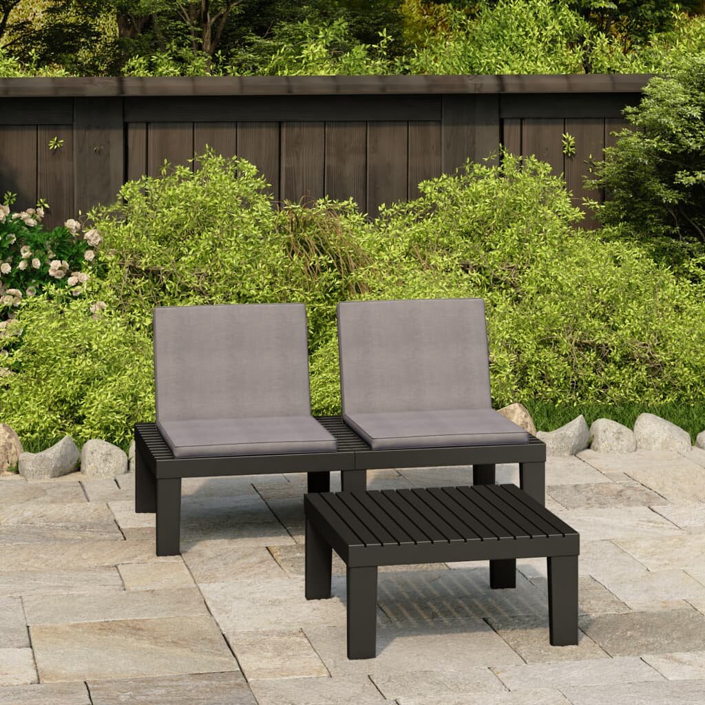 Image of 2 Piece Garden Lounge Set with Cushions Plastic Gray