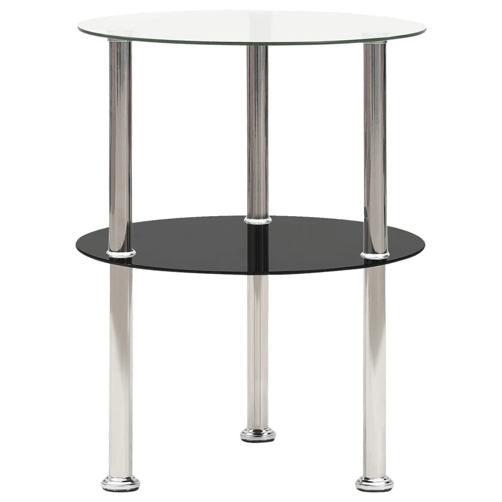 Image of 2-Tier Side Table Transparent & Black 15" Tempered Glass