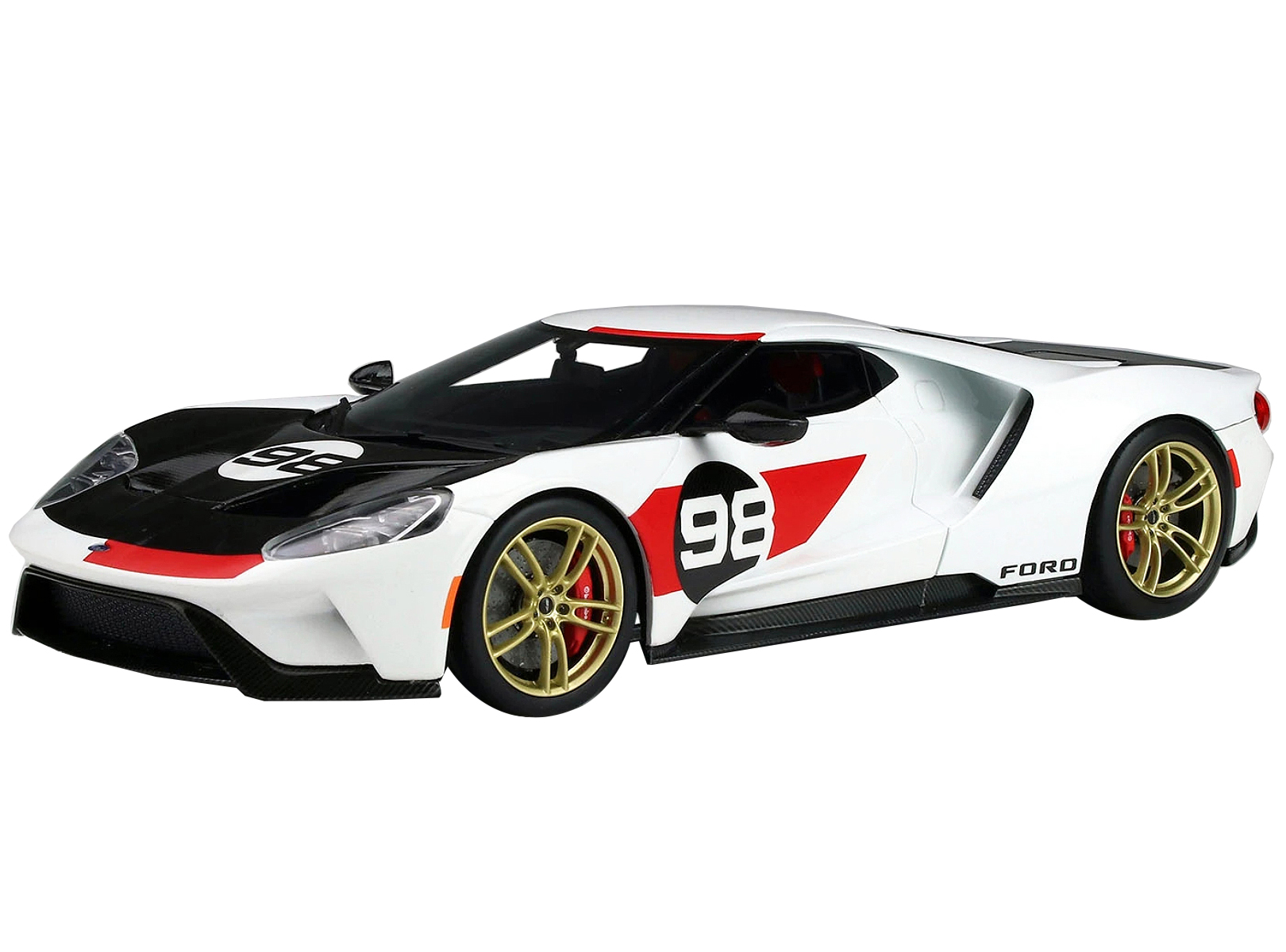 Image of 2021 Ford GT 98 White with Black Hood "1966 Daytona 24 Hours" Heritage Edition 1/18 Model Car by GT Spirit for ACME