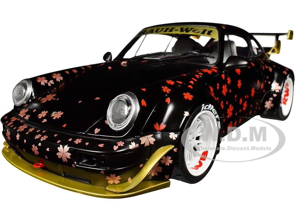 Image of 2021 RWB Aoki Matt Black with Cherry Blossom Graphics "Rauh WeltBegriff" 1/18 Diecast Model Car by Solido