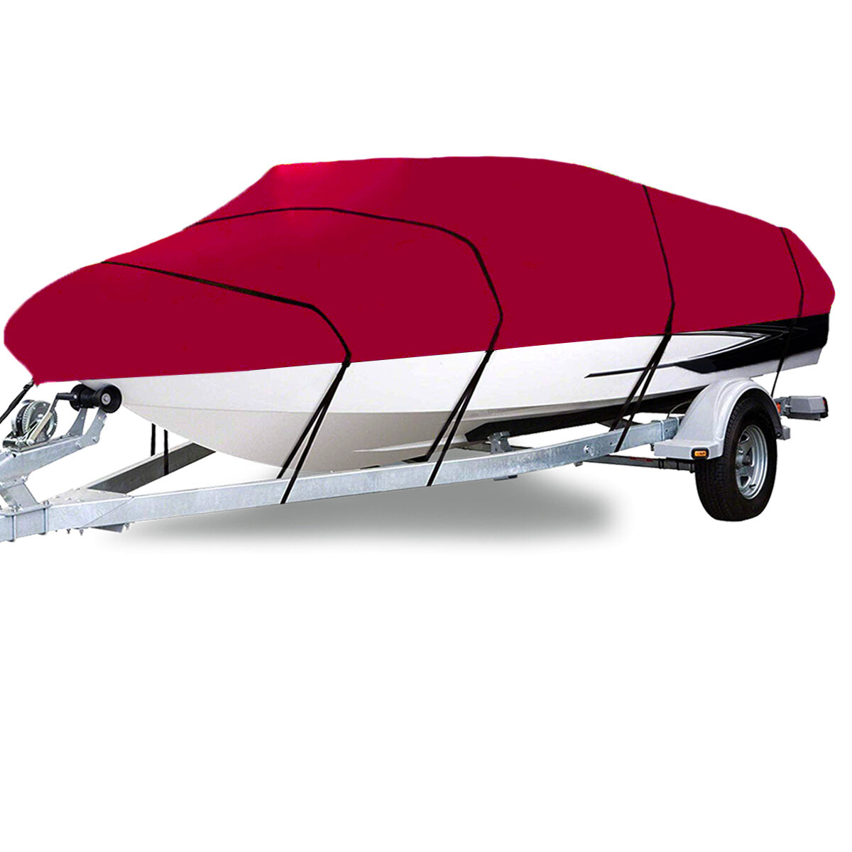 Image of 210D 11-22FT Heavy Duty Boat Cover Waterproof Dustproof Trailerable Fishing Ski Bass V-Hull Runabouts Red
