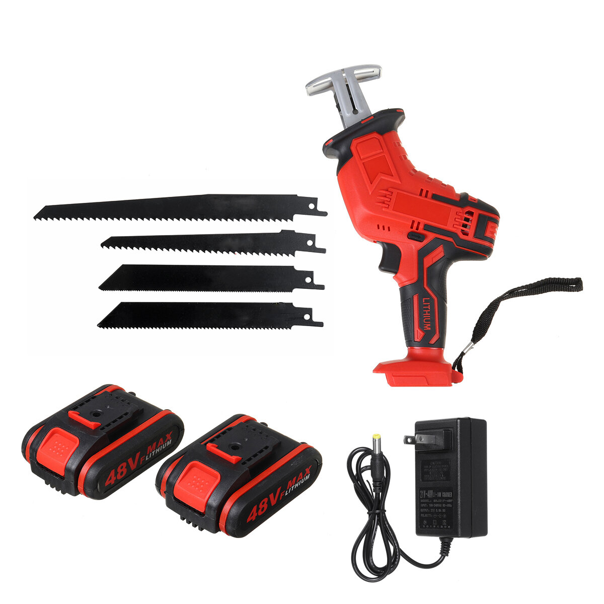 Image of 21V Cordless Reciprocating Saw Electric Saw W/ 4 Saw Blades Metal Cutting Woodworking W/ 1/2 Lithium Battery