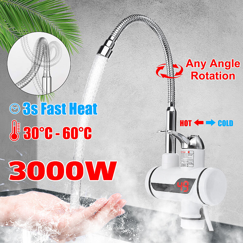 Image of 220V 3000W Instant Water Heater Electric Faucet Stainless Steel Shell Tube