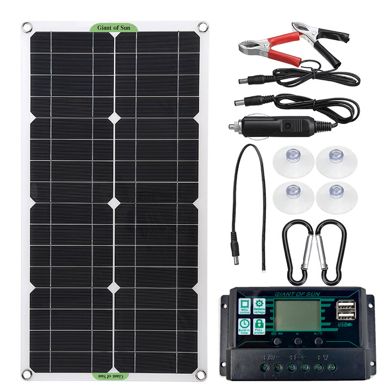 Image of 25W Protable Solar Panel Kit Dual DC USB Charger Kit w/ 60A/100A Solar Controller