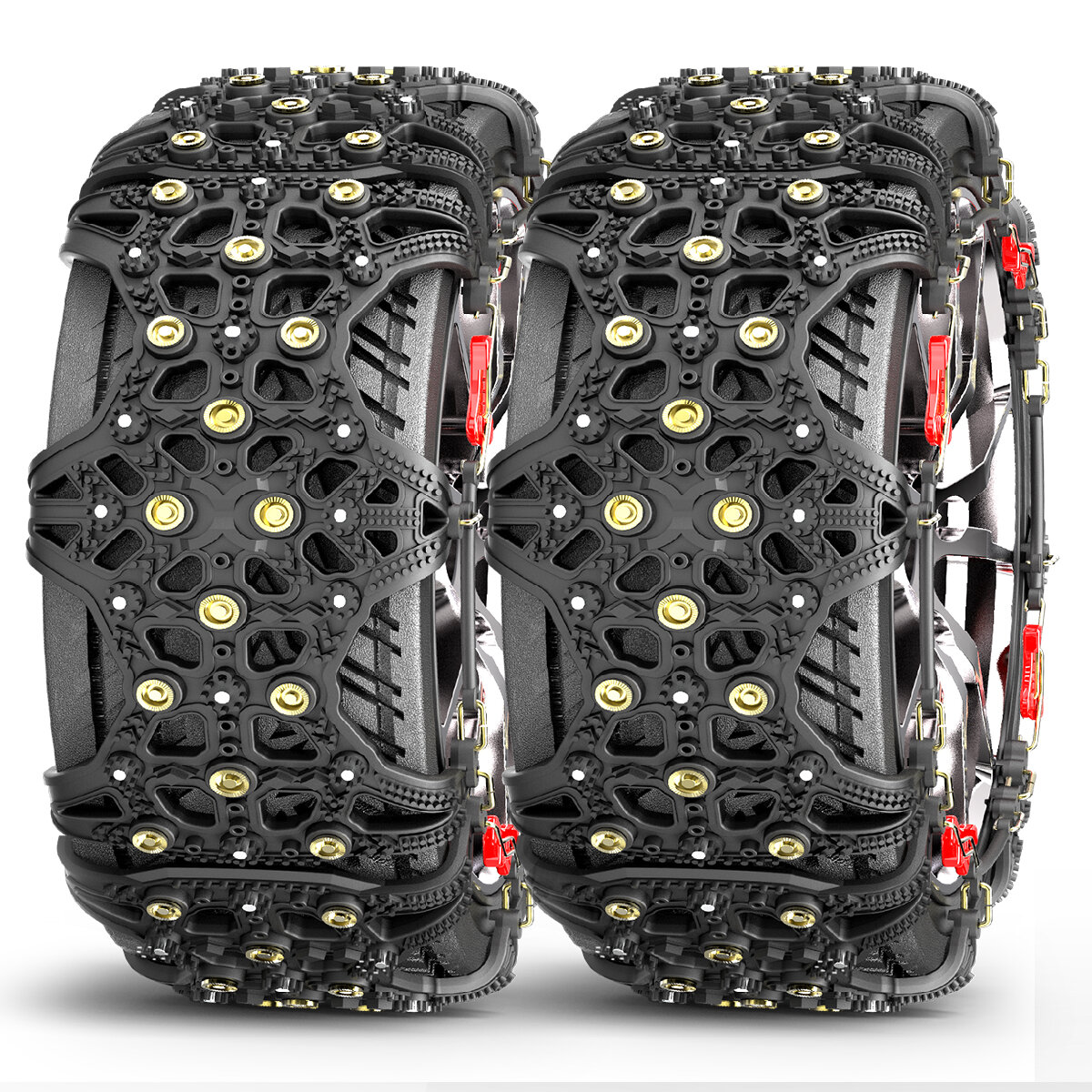 Image of 2pcs Full Cover Tire Snow Chains Anti-Slip Sand Muddy Roads with Quenched Steel Studs Winter Safety Emergency Necessitie
