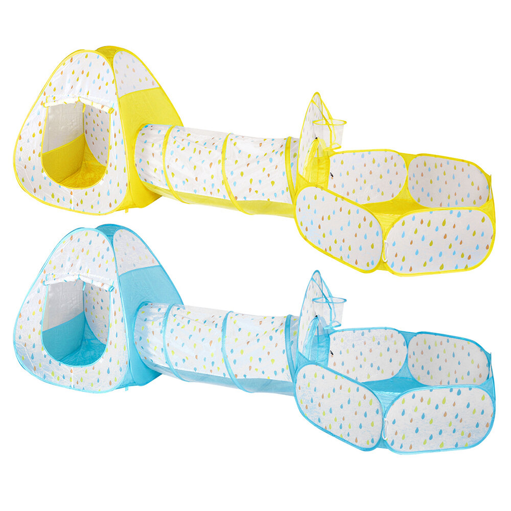 Image of 3 In 1 Yellow/Blue Play Ball Pool Crawling Tunnel Folding Tent for Children's Games