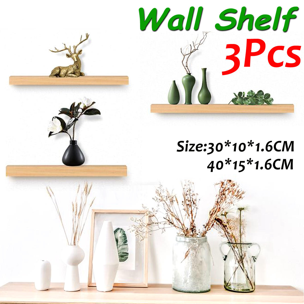 Image of 3 PCS Wall Shelf Wooden Rack Plant Show Platform for living Room