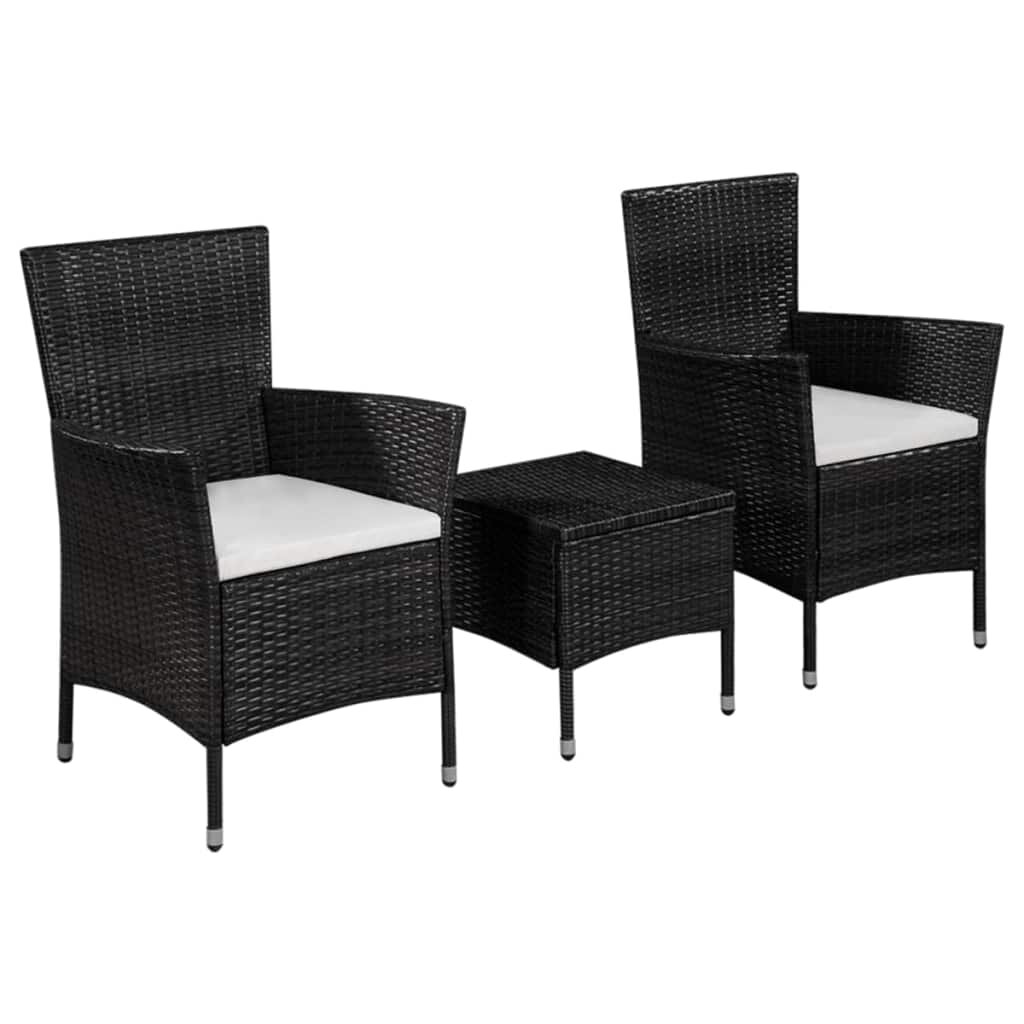 Image of 3 Piece Bistro Set Poly Rattan Black