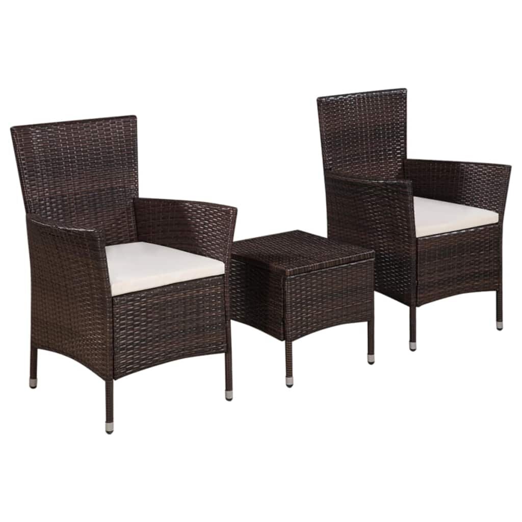 Image of 3 Piece Bistro Set Poly Rattan Brown