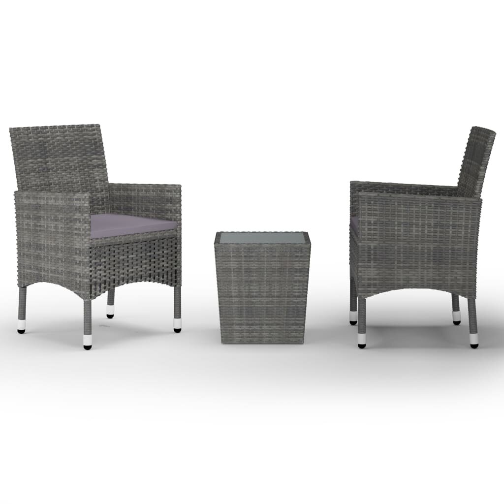 Image of 3 Piece Bistro Set Poly Rattan and Tempered Glass Gray