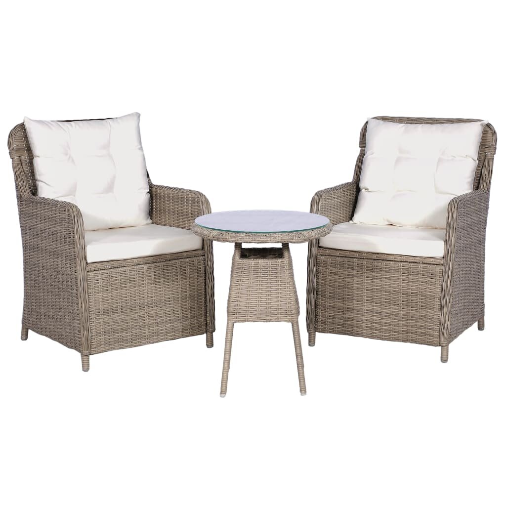 Image of 3 Piece Bistro Set with Cushions and Pillows Poly Rattan Brown