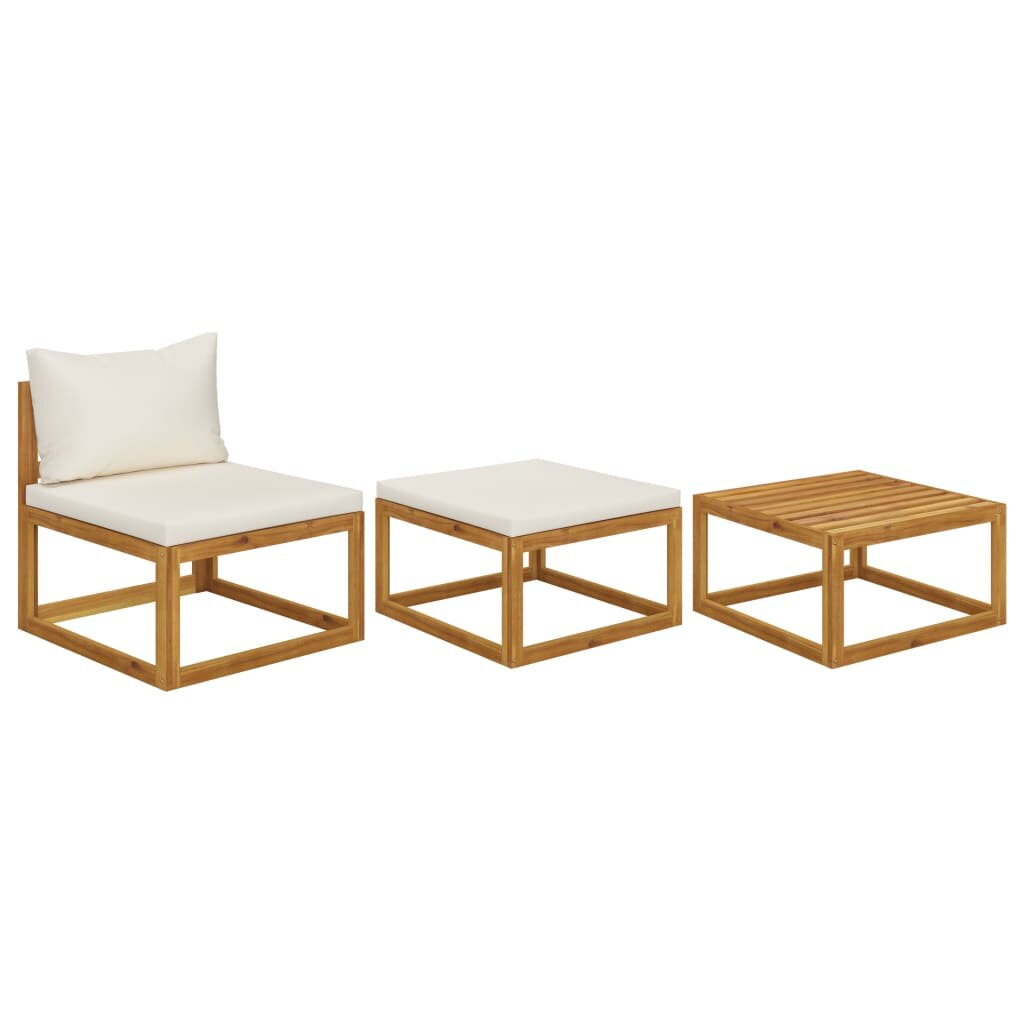 Image of 3 Piece Garden Lounge Set with Cream Cushions Solid Acacia Wood