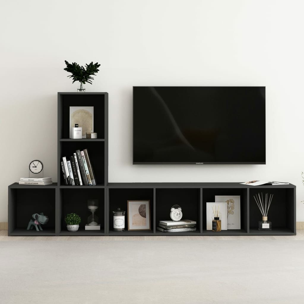 Image of 3 Piece TV Cabinet Set Black Chipboard